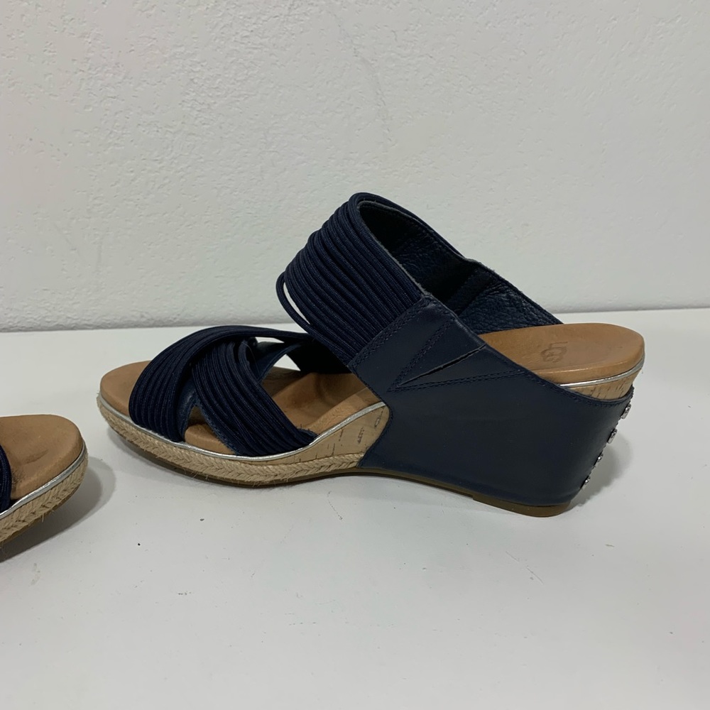 UGG Wedge Sandals Australian Hilarie Navy Blue Leather and elastic straps - 8.5 - Picture 5 of 16